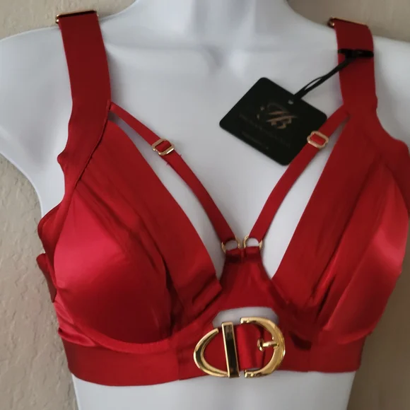 Honey Birdette Red Bra with Gold Accents - Picture 4 of 10